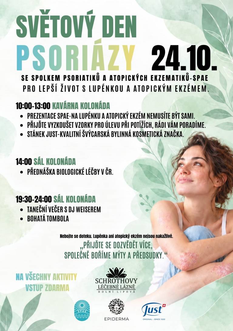 Světový den psoriázy 24.10.2026 se SPAE ve Schrothových léčebných lázních